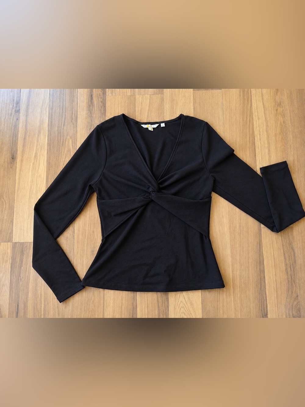 Boden Black Ponte Twist Front Long Sleeve Top Size Small US 6 UK 10
